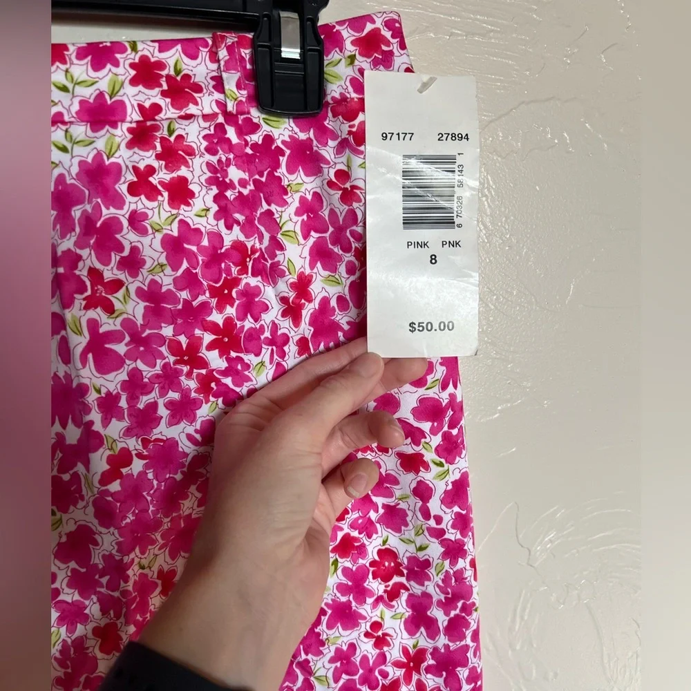 Allison Taylor Skirt‎ Size 8 Pink Red Floral Pull On Unlined Pencil Stretch